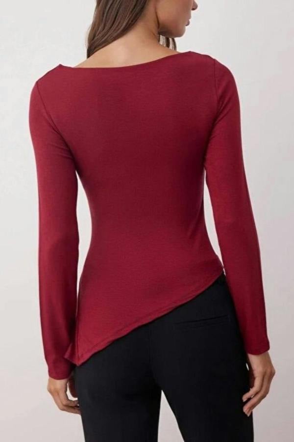 WOVCOR Soft Textured Asymmetric Knit Blouse