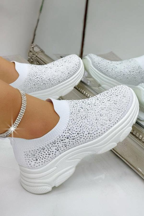 Love Lemonade Crystal Comfort Sporty Sock Stretch Trainers White