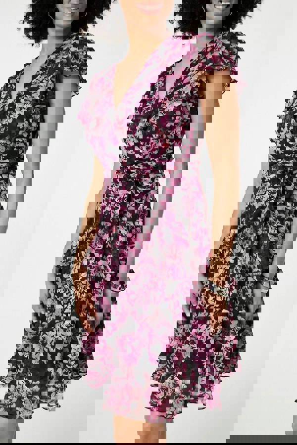 Pink | Floral Tie-Waist Ruffled Mini Dress