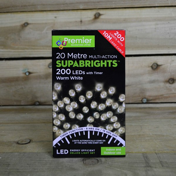 Samuel Alexander 200 LED 16m Indoor Outdoor Christmas Multi Function Mains Operated String Lights with Timer in Warm White