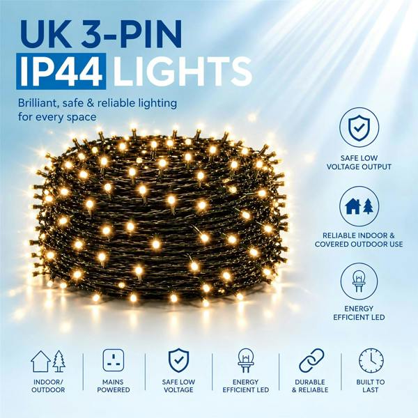 8m 100 LED Warm White Fairy String Lights Mains Powered, 8 Modes, Memory Function, Auto Timer, Indoor/Outdoor Green Cable image 4