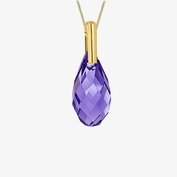 T. H. Baker 9ct Yellow Gold Purple Crystal Dropper Necklace 1.68.7121