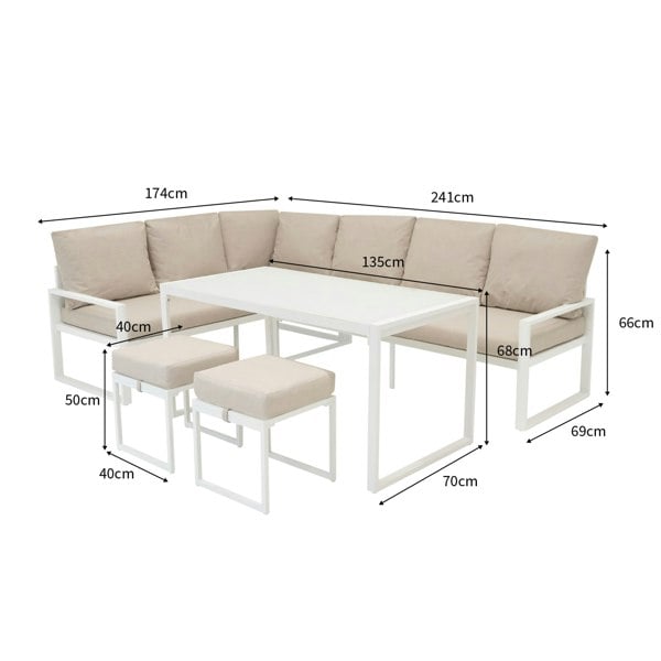 Jardi Aluminium Corner Sofa Set With Black Rattan Storage Box - White