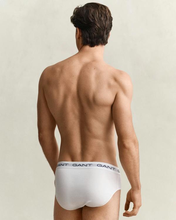 GANT 3 - Pack Mens Logo Waistband Briefs - 110 White | CHO | Designer Mens Underwear