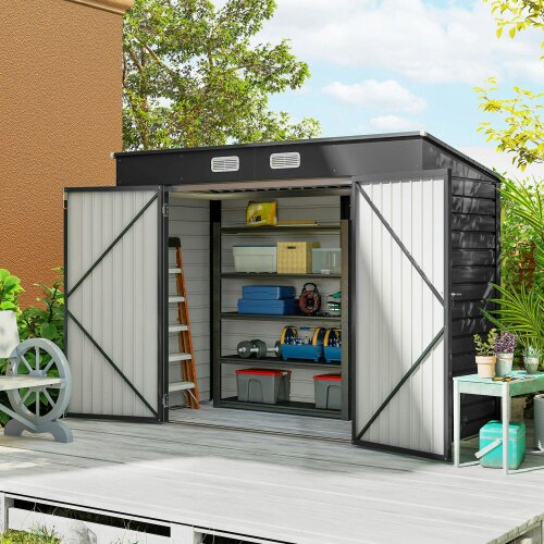 Outsunny 8 x 4FT Metal Garden Storage Shed with Double Doors, Grey