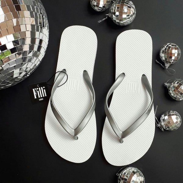 Filli London Naked Comfort Flip Flops - Silver on White