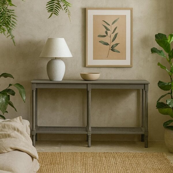 Wyld Haus Laurelbrook Large Console Table Rattan Shelf