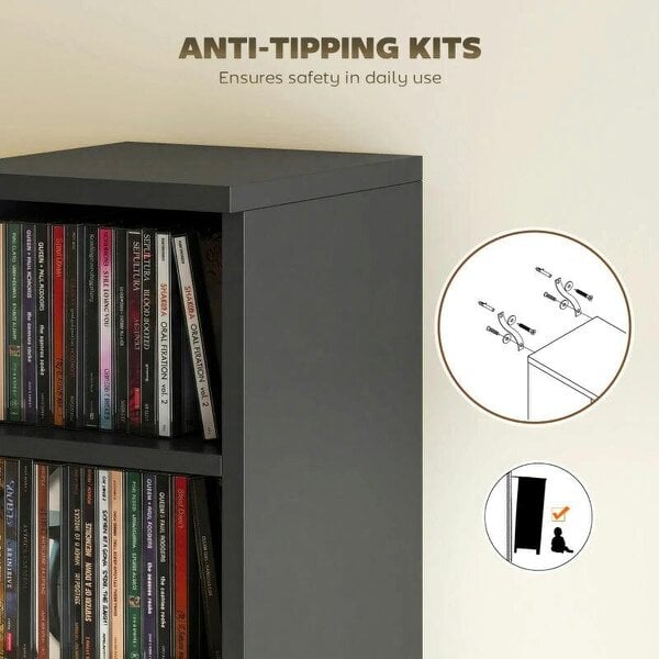 Bobobiy Set of 2 CD Media Display Shelf Unit Tower Rack with Adjustable Shelves, Black