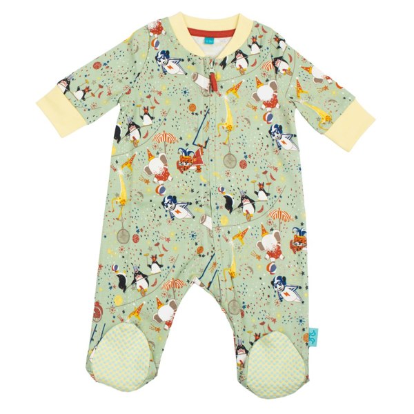 Luca and Rosa Showman Print Green & Yellow Baby Grow