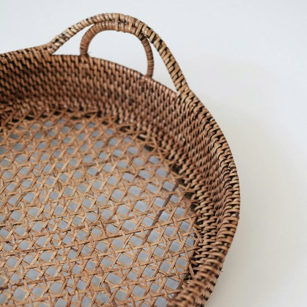 Dark brown rattan wicker fruit basket handwoven kitchen dining table