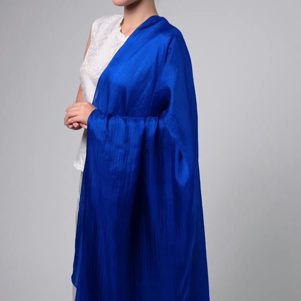 Royal Blue Silk Scarf – Hand-Dyed Mulberry Silk, Eid & Evening Wrap