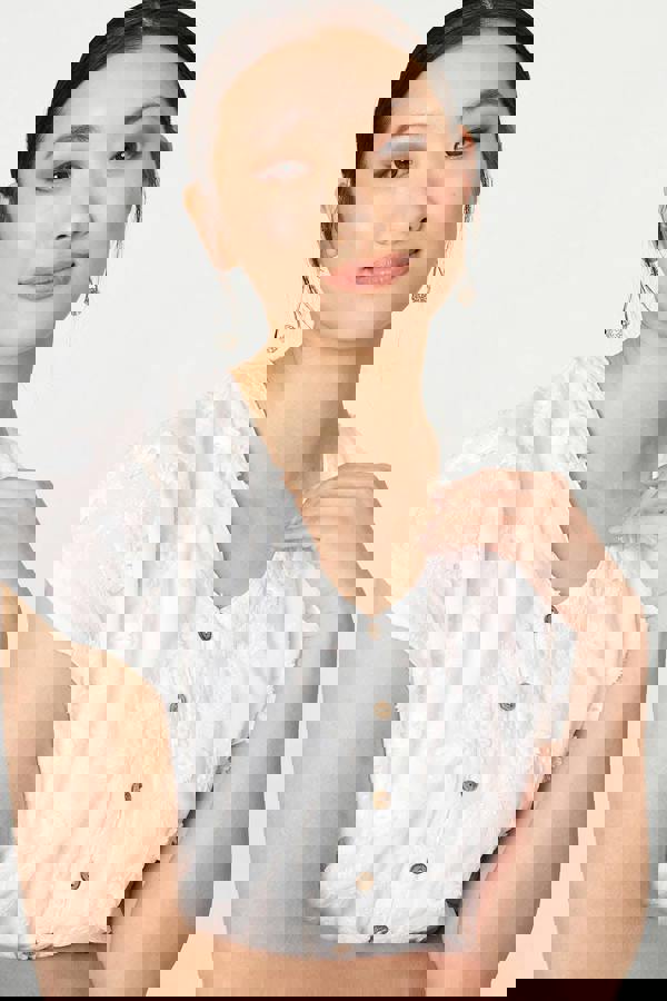 White | Floral Textured Cap Sleeve Blouse