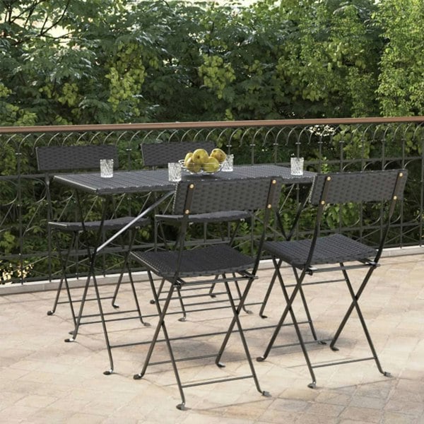 Berkfield Folding Bistro Chairs 4 pcs Black Poly Rattan and Steel