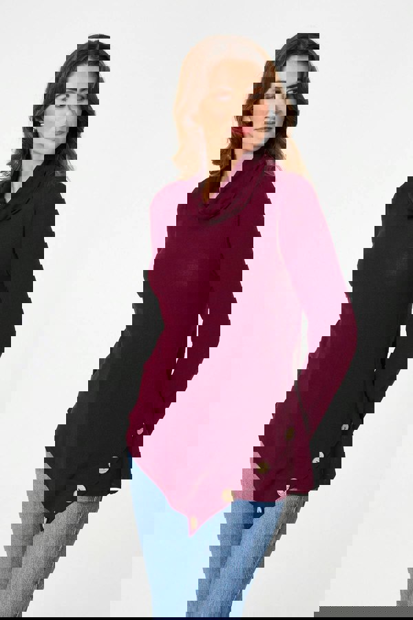 Red | Cowl Neck Asymmetric Long Sleeve Top
