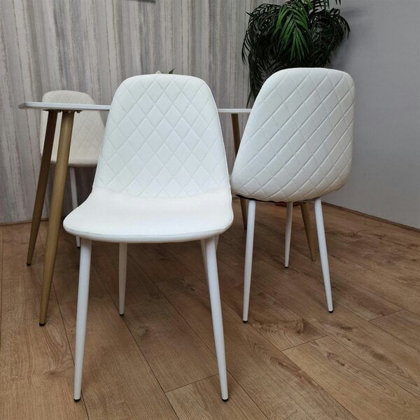 Kosy Koala Wooden Dining Table with 4 White Gem Patterned Chairs White Table with White Chairs