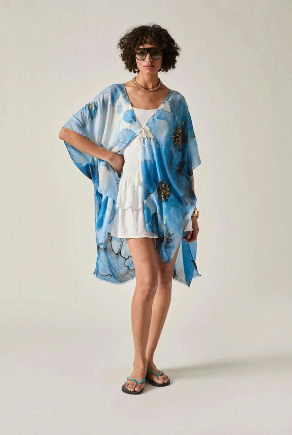 James Lakeland Blue Watercolour Floral Kaftan