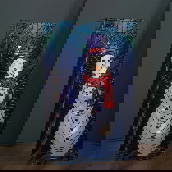 Samuel Alexander 21cm Battery Operated Light up Double Sided Stained Glass Snowman Decoration with LEDs