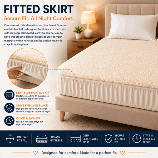 Sweet Dreams King Size Electric Heated Blanket Mattress Soft Fleece Throw 9 Heat And 9 Timer Settings Dual Controller Washable