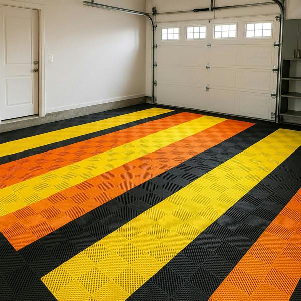Nicoman Modular Interlocking Ribbed Vented Garage Floor Tiles - Orange