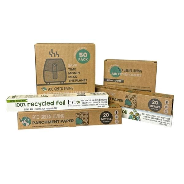 Eco Green Living Foil x 2, 10m x 30cm Parchment Paper x 2, 20m x 30cm Air Fryer Liners x 2 50 Papers