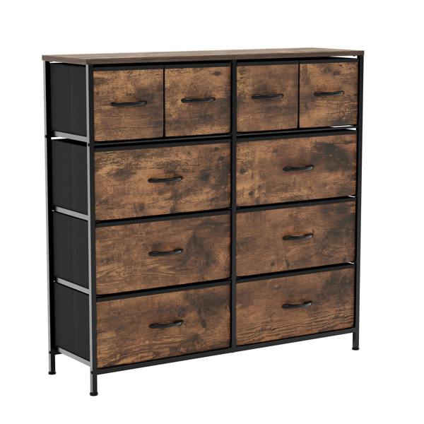Vida Designs Chorley 10 Drawer Fabric Drawer Chest, Beige & Grey Wood