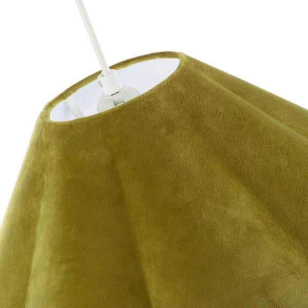Olive Green Velvet Fabric Empire Lamp Shade with Elegant Scallop Edges Image 5