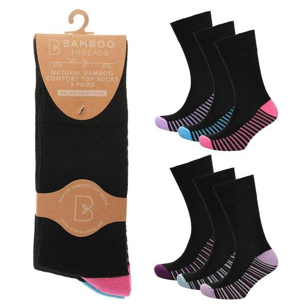 BAMBOO Ladies Bamboo 3 Pack Heel & Toe Non Elastic Socks SK1044