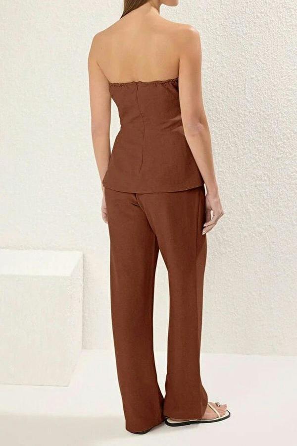 WOVCOR 2-Piece Linen-Look Strapless Blouse and Pants Set