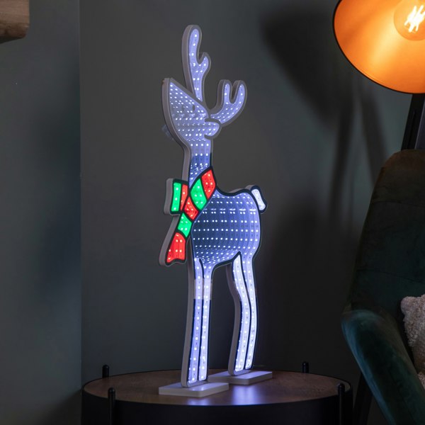 Samuel Alexander 60cm Light up Standing Reindeer with Scarf Christmas Infinity Decoration with Multi-Coloured LEDs