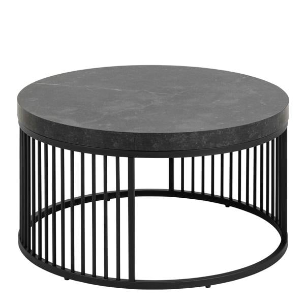 Wyld Haus Dublin Black Marble Effect Round Coffee Table with Black Steel Base