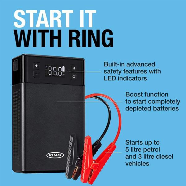 Ring Automotive Ring 5 in 1 Rechargeable Jump Starter Power Pack with Tyre Inflator 12v Lithium 1000A