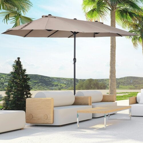 Outsunny 4.6M Garden Patio Umbrella Canopy Parasol Sun Shade w/o Base Green - Tan - NO BASE