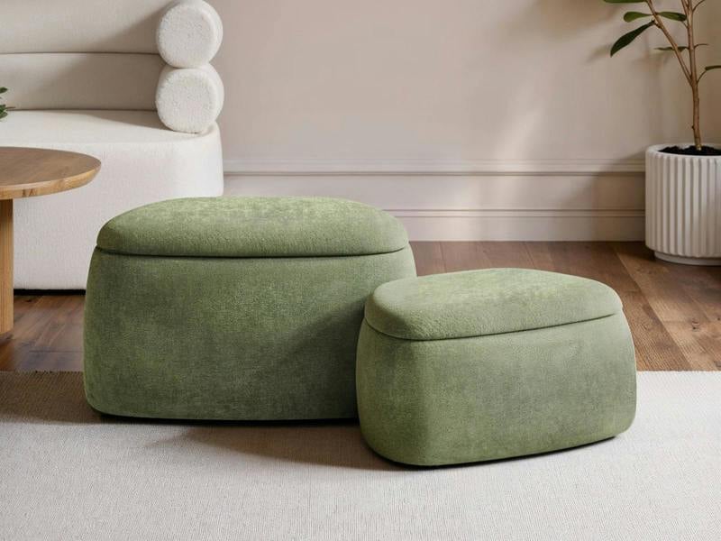 Zuri Storage Pouffe Set Green Fabric