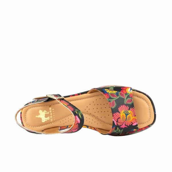 Embassy London Palm Rise - Red Flowers - Women's Leather Platform Sandal