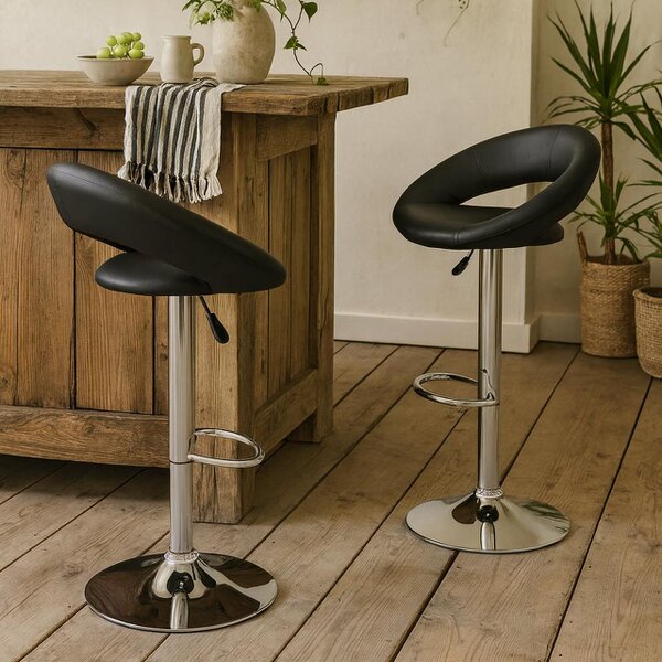 Wyld Haus Set of 2 Jorah Dark Grey Faux Leather Swivel Bar Stool Open Back
