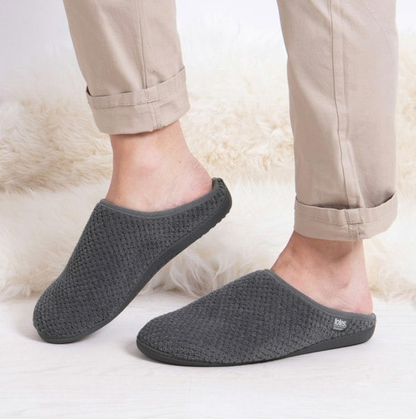 Totes Isotoner SWEPT BACK POPCORN MULE Mens Mule Slippers Grey