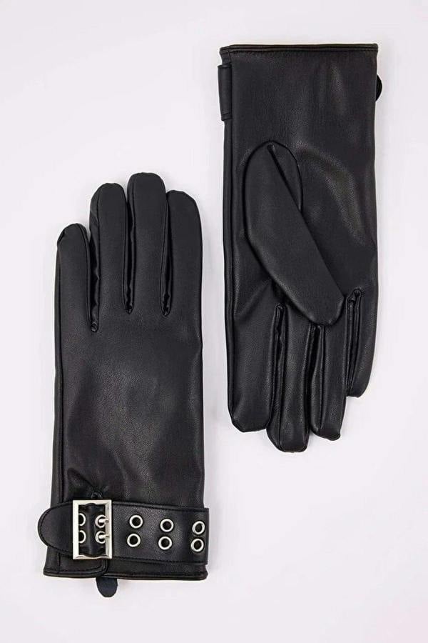 WOVCOR Women's Faux Leather Gloves with Belt Detail