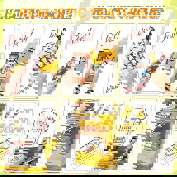 deAO Toys Supermarket Play Toy Set for Kids – Pretend Grocery Store with Shopping Cart, Credit Card Machine, Food Boxes & Accessories