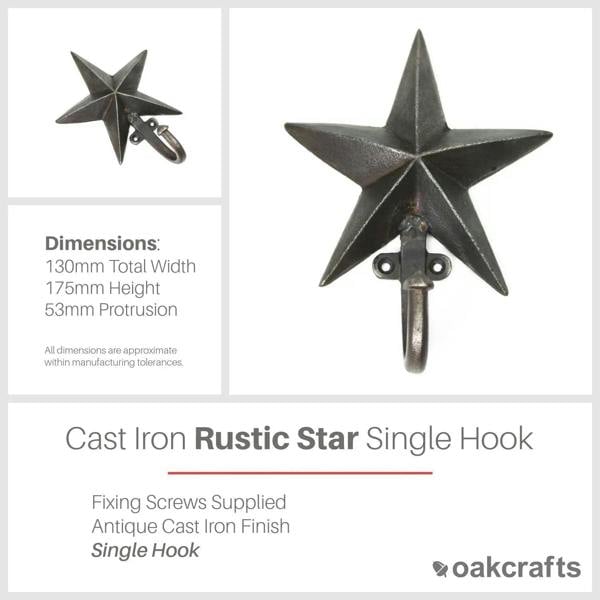 Antique Cast Iron Rustic Star Single Coat Hook