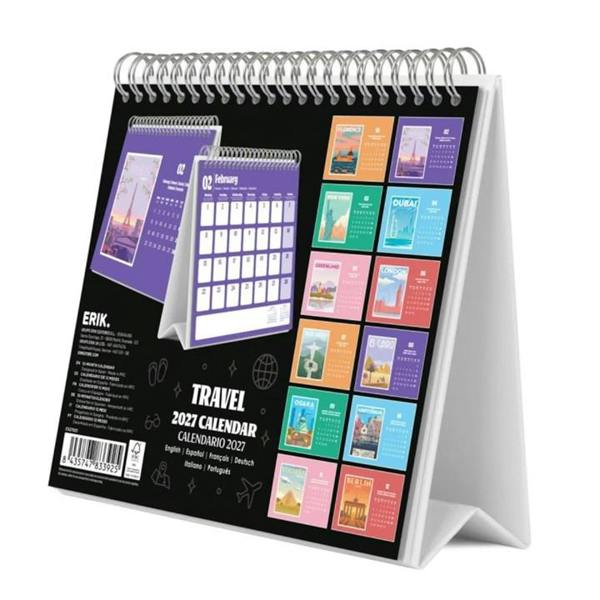 Travel Posters Easel Desk Calendar 2027, Desk Calendars, Month To View, Travel, Gift