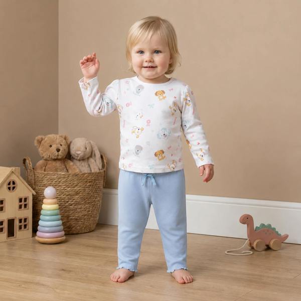 Mini Cuddles Baby Girls Printed Tops Pack of 3, Navy Blue, White and Light Blue