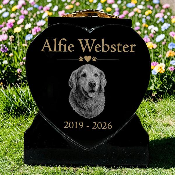 Memorials Direct Dog Memorial Granite Heart-Shaped Photo Vase