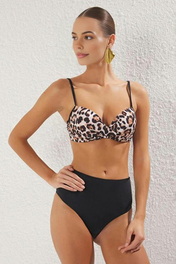 WOVCOR Leopard Print Balconette Padded Regular High Waist Bikini Set