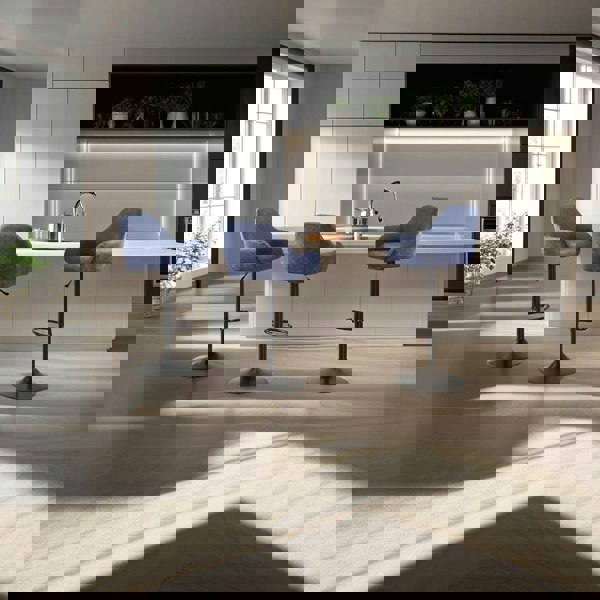 Modcraft Set of 2 Adjustable Swivel Bar Stools with Backrest & Armrests – Faux Leather Blue Chairs