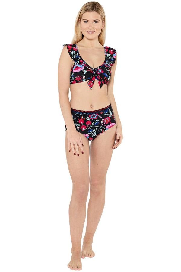 Black Pattern Blanket Stitch High Waist Brief Full Set