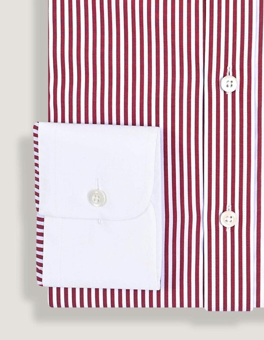 Men's Contrast Collar Striped Maroon Formal Shirt