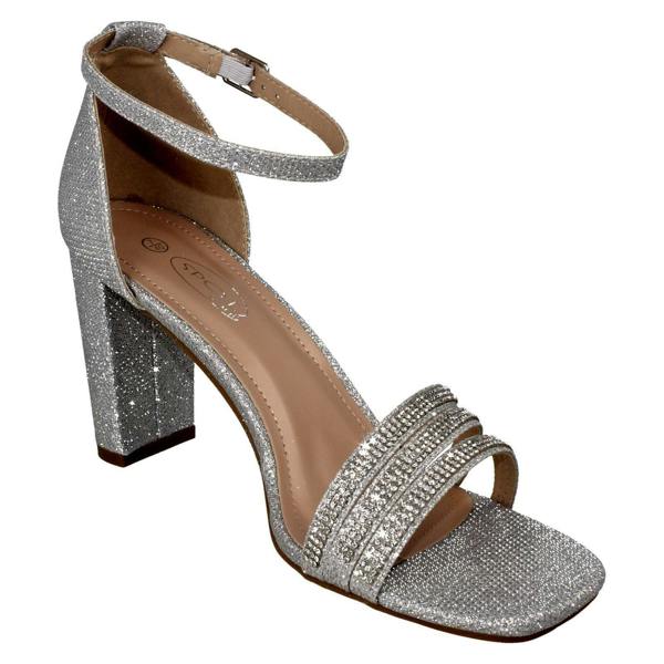 Spot On Ladies Spot On Ankle Strap Glitter Sandals F12036