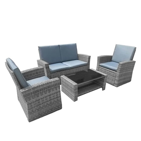 Furniture One 4 Piece Rattan Garden Furniture Set, Patio Wicker Dining Table Sets with Tempered Glass Top Table