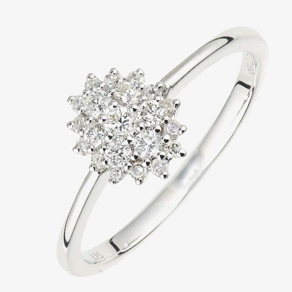 T. H. Baker 9ct White Gold 0.25ct Diamond Cluster Ring DR1673W