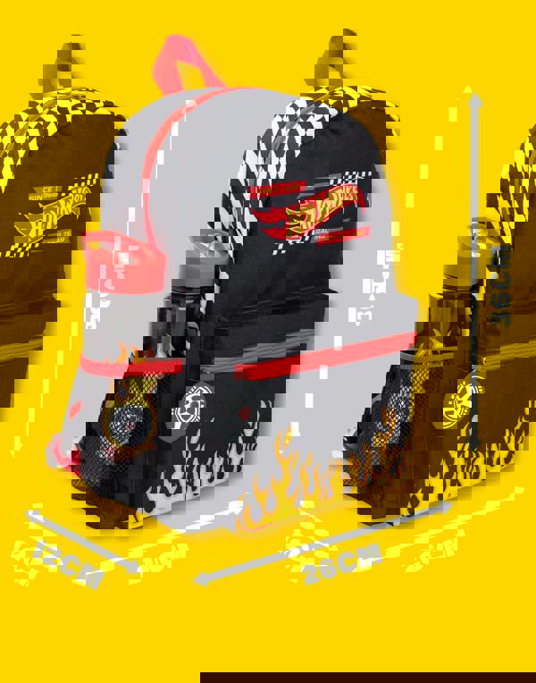 Hot Wheels Unisex Kids Black Checkerboard Flame 4 Piece Backpack Set (One Size)